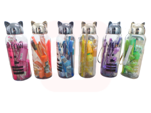 Kit Presenteável Monocromático verde C/ Estojo Garrafa Gato plástico tampa na cor dourada